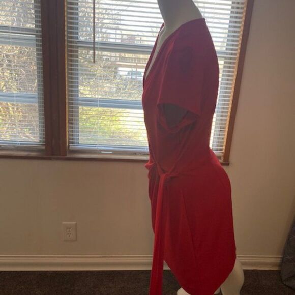 INC International Concept Red Cap sleeves tie Faux front wrap dress, size L - Picture 4 of 5